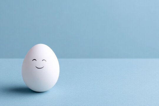White egg with happy face on blue background