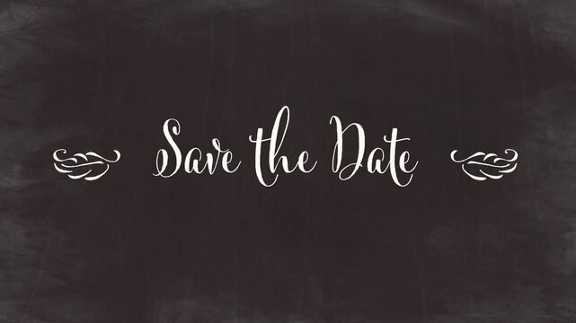 Save the Date Calligraphy Title with Angel Wings on Rustic Chalkboard Background
