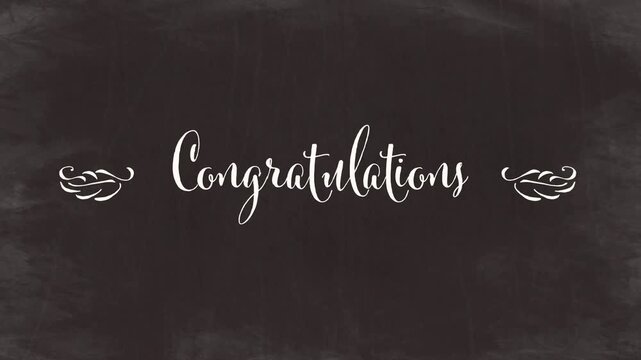 Congratulations Calligraphy Title with Angel Wings on Rustic Chalkboard Background