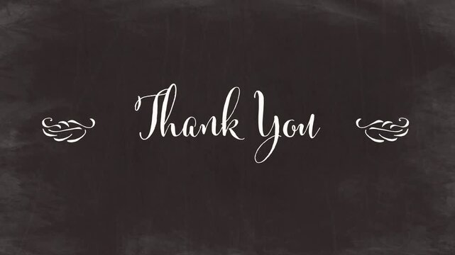 Thank You Calligraphy Title with Angel Wings on Rustic Chalkboard Background