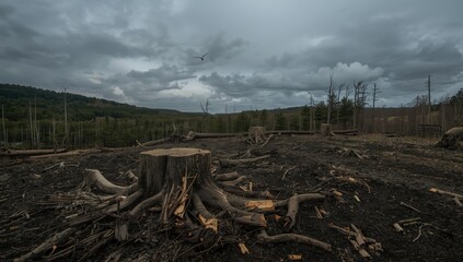 A devastated area following timber harvesting in a Dordogne forest