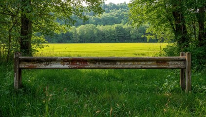 Fototapeta premium A worn barrier obstructing access to a grassy area