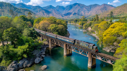 bridge over the river in the mountains train in the mountains