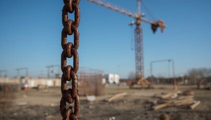 Naklejka premium Aged, robust steel chain and hood in a crane