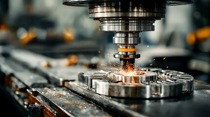 worker operating CNC machine in works