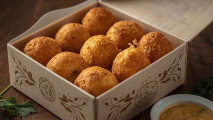 Delivery of a box of fried chicken croquettes - Close-up
