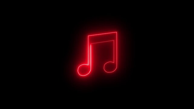 Neon media player button. Neon line music icon notes dark  background.