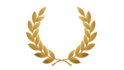 Isolated golden laurel crown on white representing triumph