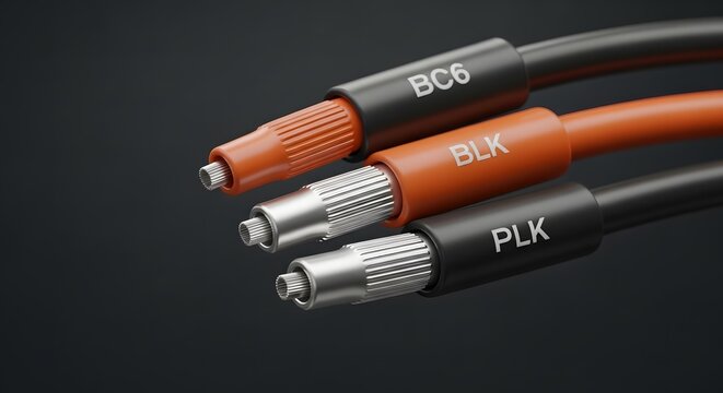 Cable Connectors with Labels on Black Background.