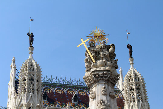 Holy Trinity Column Budapest August 2024 Baroque monument in front of Matthias Church