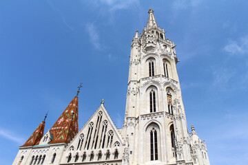 Obraz premium Trinity Square Budapest August 2024 Matthias church tower