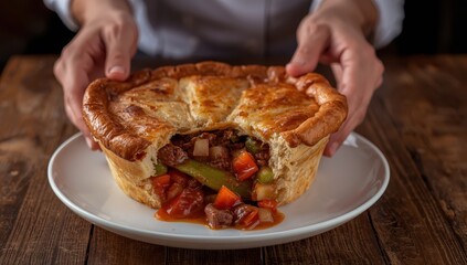 Savory meat and vegetable pie in a flaky crust, a comforting British favorite