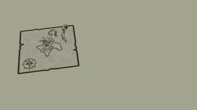Aged pirate treasure map with island sketch and compass icon on a neutral background with ample copyspace for adventure branding or historical game design