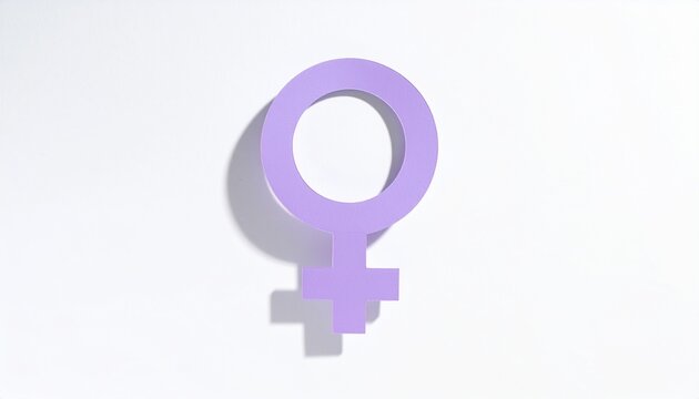 Elegant purple female gender icon isolated on white background, modern representation of women empowerment, equality, inclusion and awareness campaigns with minimalist visual style