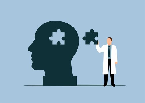Doctor solving puzzle brain teaser concept for medical innovation and problem solving