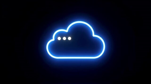 Glowing cloud icon animation on dark background representing data storage technology and cloud computing services for digital applications