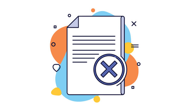 Document icon with a large blue cross mark signifying a rejected application, cancelled file, or incorrect information.