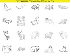 Fototapeta premium Collection of adorable animal outlines for coloring pages featuring diverse wildlife high-quality