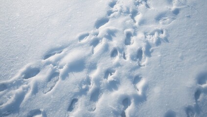 Top view of fresh snow showing human tracks and shoe imprints