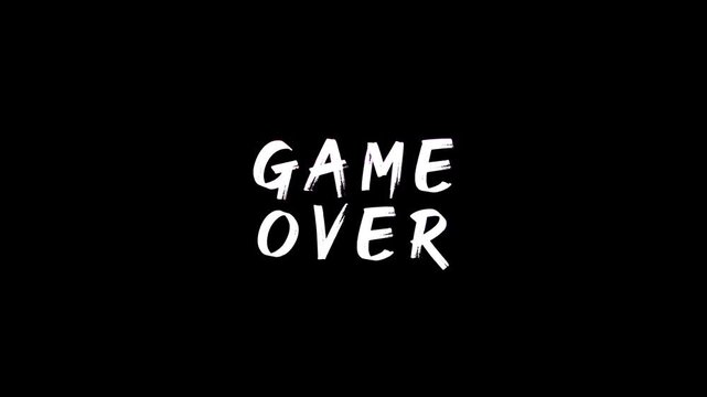game over text animation with glitch style on black background