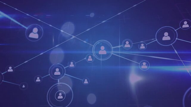 Connecting thin line to central user icon, network forming to link accounts across virtual space