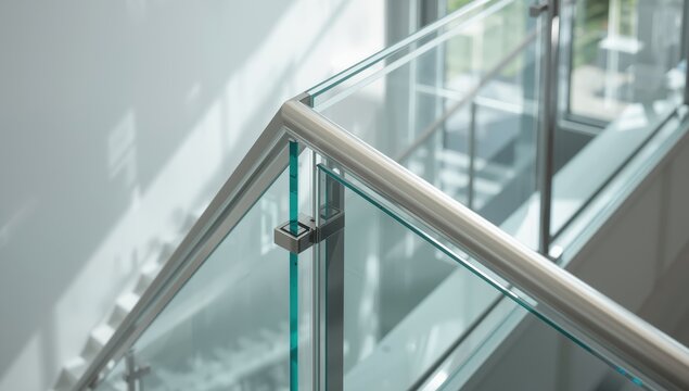 Transparent laminate glass handrail with stainless steel tubing