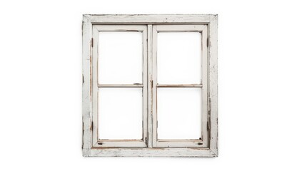 Obraz premium Vintage white wooden window frame with four panes on a white backdrop