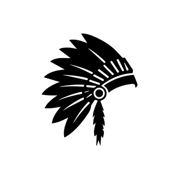 Stylized Tribal Headdress Black and White Design.