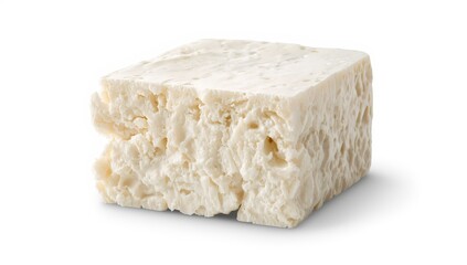 Feta cheese on a white backdrop, featuring a clipping path and complete depth of field