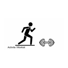 Fototapeta premium Black silhouette of a person running next to a dumbbell