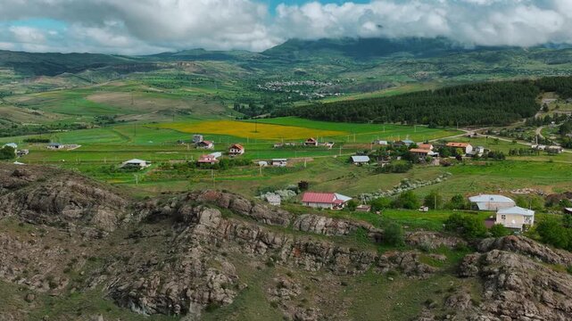 Cinematic aerial drone footage of Rabati Castle, a historic fortress complex located in Akhaltsikhe, Georgia.