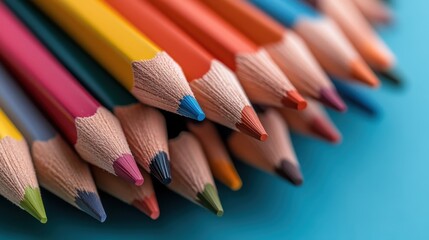 A vibrant collection of colored pencils arranged neatly, radiating creativity and artistic potential, inviting people to express themselves through art and imagination.