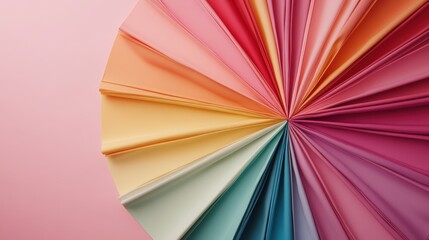 Obraz premium This stunning arrangement of colorful paper showcases an artistic fan display that represents design, creativity, and vibrant aesthetics for various artistic uses.