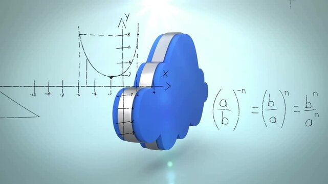 Starting offset rotation 3D blue cloud icon rotating moving and settling highlighting math ideas