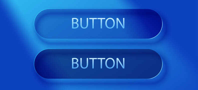 Modern blue button interface in a soft neumorphism style. Perfect for web design and user experience. Vector illustration