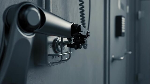 Robotic Arm Interacting with Industrial Emergency Button.