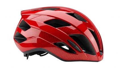 Fototapeta premium Shiny red and black carbon fiber patterned cycling helmet on white background