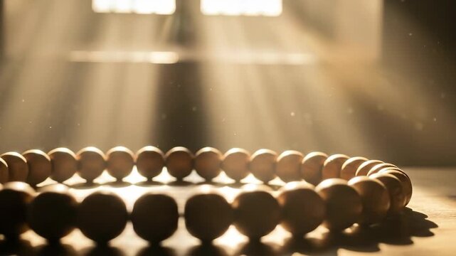 Prayer Beads in Sunbeams.