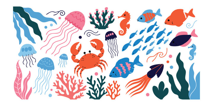 Whimsical Ocean Creatures Vector Art Collection
