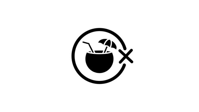 Minimalist coconut cocktail motion graphic with line art animation on white background
