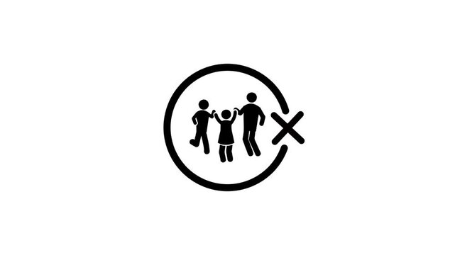 Family symbol with cross mark animation for social distancing, self-isolation, and quarantine during an epidemic
