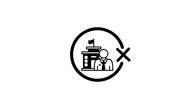 Animated icon showing an employee leaving the office, symbolizing staff reduction or job termination, in a business context
