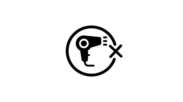 No hairdryer icon sign on white background, prohibition symbol for personal care.