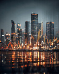 Obraz premium Businessperson Analyzing Holographic Investment Charts in Modern Luxury Office with City Skyline