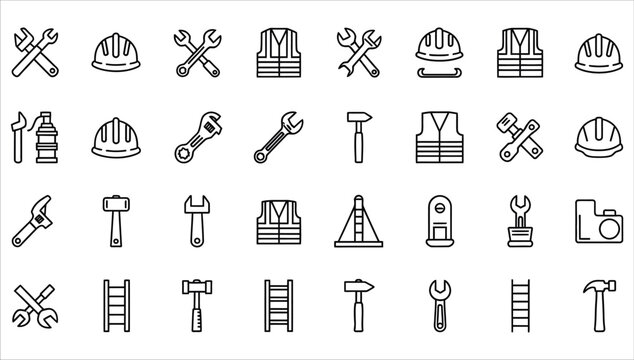 Construction tools and equipment icons