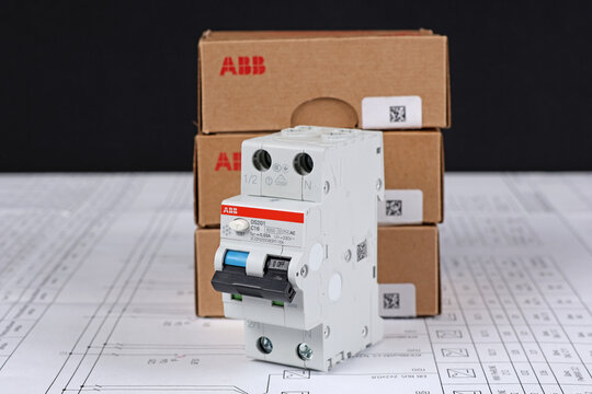 Circuit breakers from ABB to protect electrical loads from short-circuiting. Installed in the electrical control panel. 