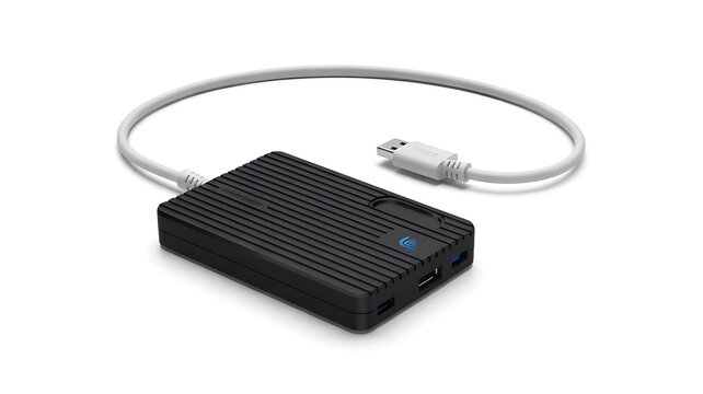 Black portable external hard drive with USB cable