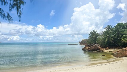 Scenic beaches of Seychelles with white sand and blue water