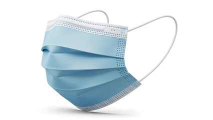Blue Medical Face Mask in Studio Shot with Soft Lighting on White Background for Health and Safety
