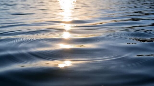Sunlit water surface with concentric ripples and light reflections